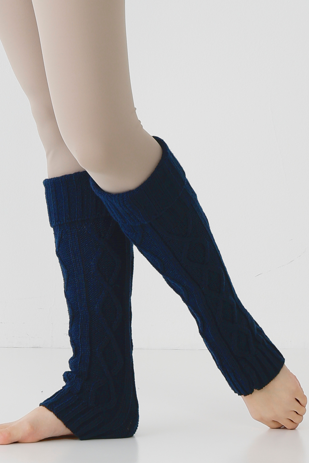 ケーブルニット レッグウォーマー ネイビー