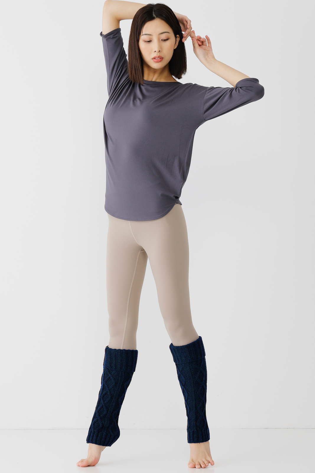 ケーブルニット レッグウォーマー ネイビー