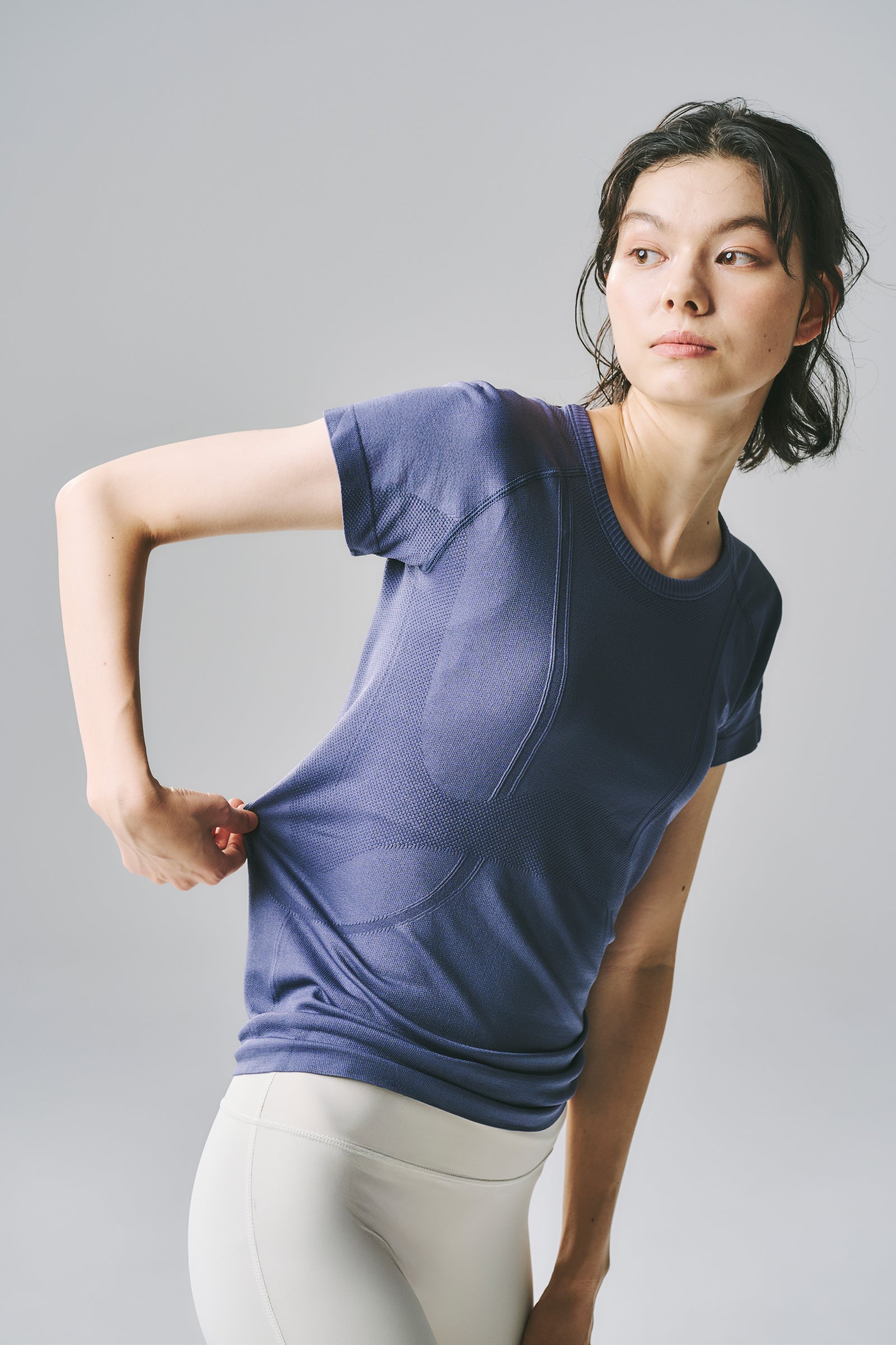 ジーン シームレス ショートスリーブ トップス パープルグレイ