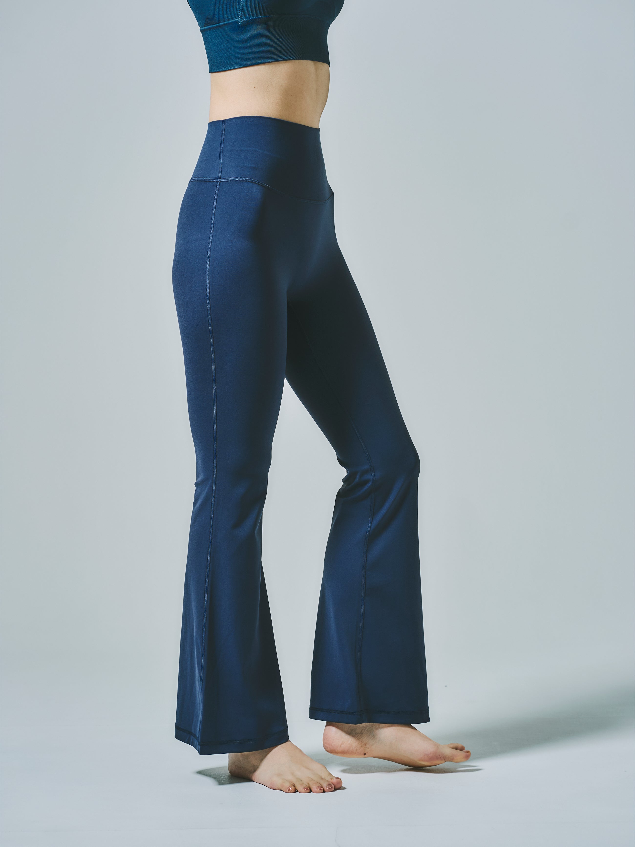 ロング ストレッチ フレアパンツ ネイビー | ヨガ フレアパンツ