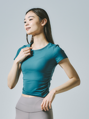 テイラー リブ クロップ トップス  グリーンストーン