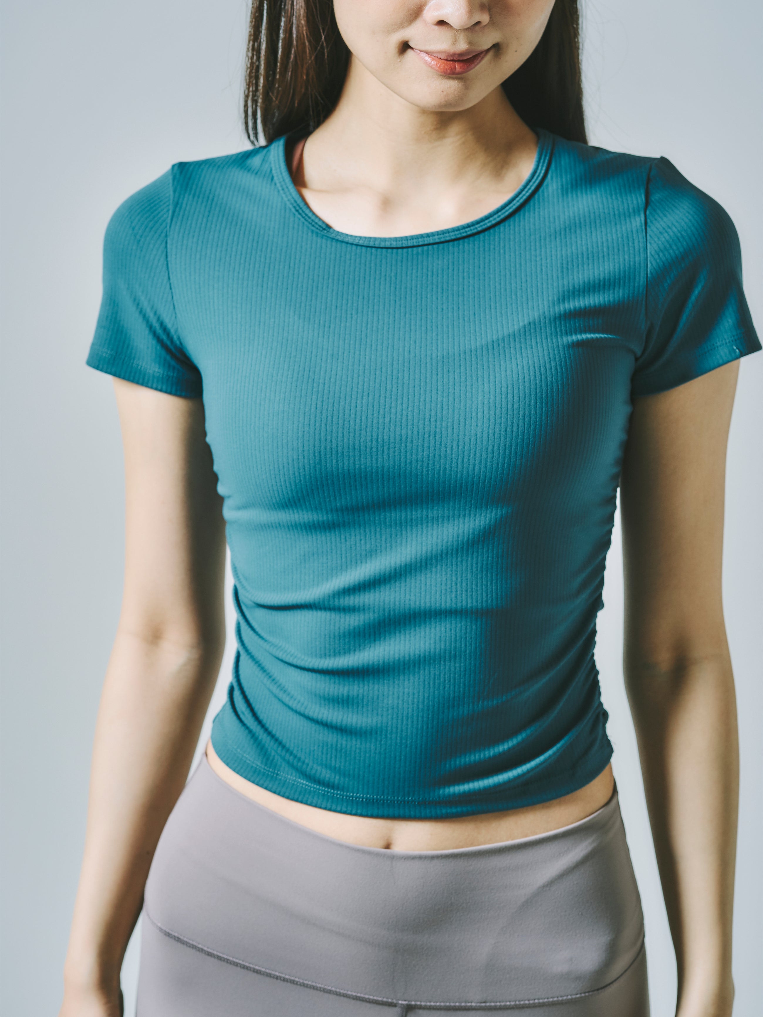 テイラー リブ クロップ トップス  グリーンストーン