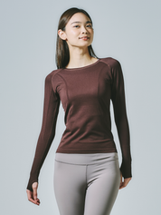 ヒトミ シームレス 長袖 トップス コーヒー