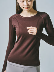 ヒトミ シームレス 長袖 トップス コーヒー