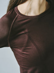 ヒトミ シームレス 長袖 トップス コーヒー