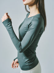 ヒトミ シームレス 長袖 トップス グラナイトグリーン