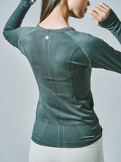 ヒトミ シームレス 長袖 トップス グラナイトグリーン