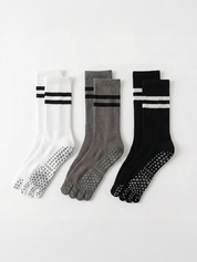 【高コスパ3足セット】グリップ付き 5本指ソックス 通常丈（ブラック/ホワイト/グレー）