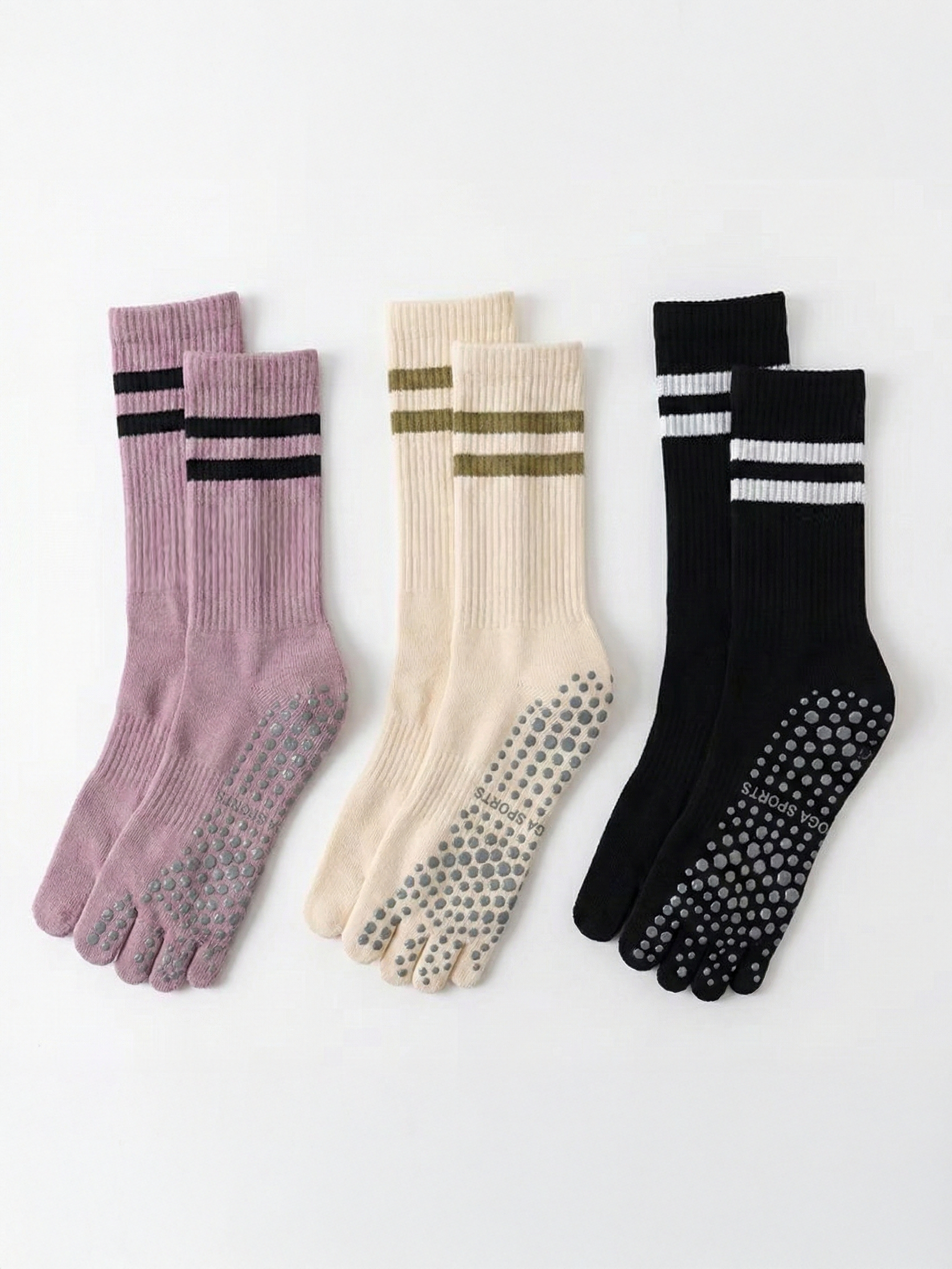 【高コスパ3足セット】グリップ付き 5本指ソックス 通常丈（ブラック/カーキ/パープル）