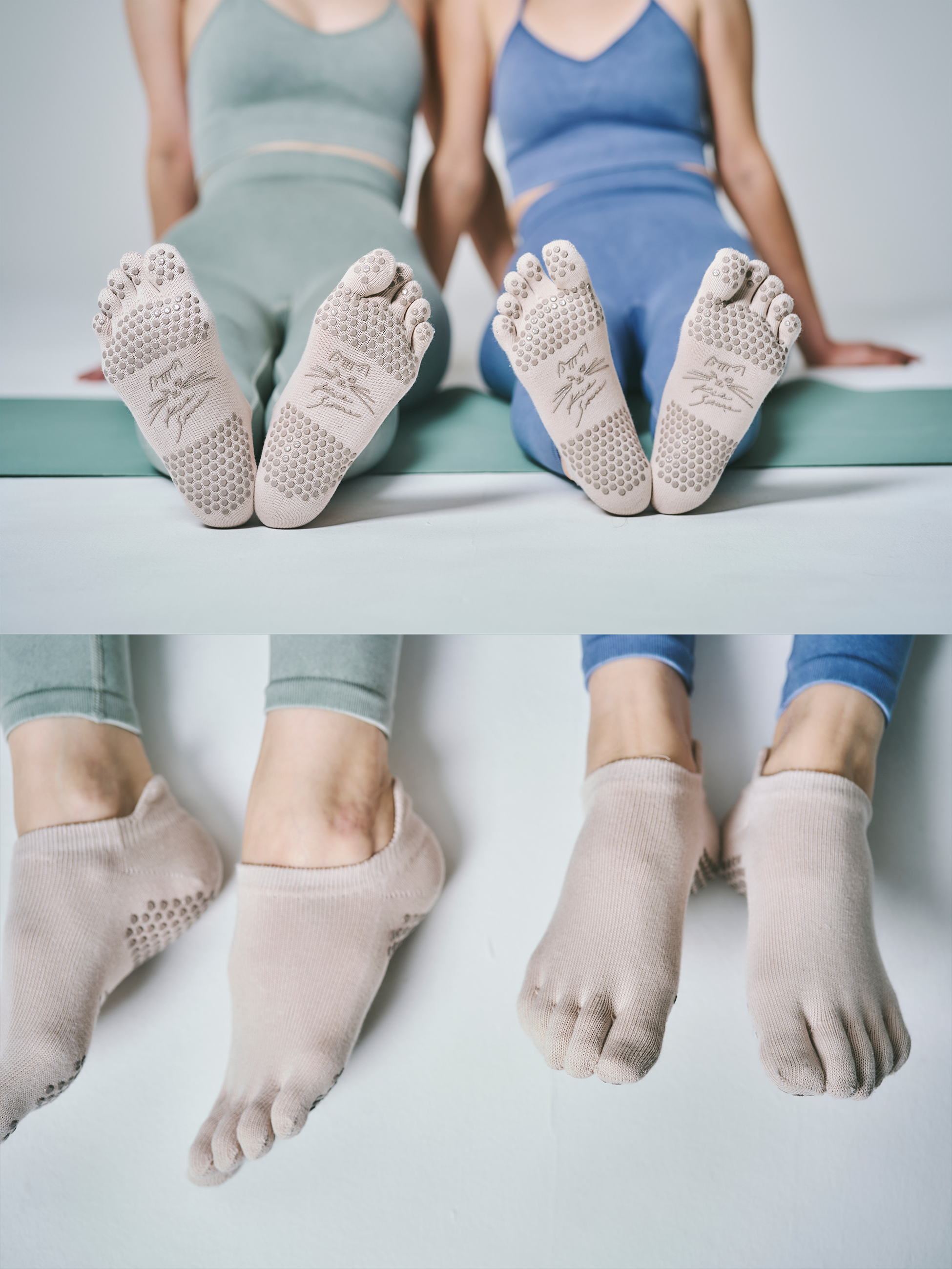 KITTENロゴ プリント グリップ付き 5本指ソックス ピンクベージュ