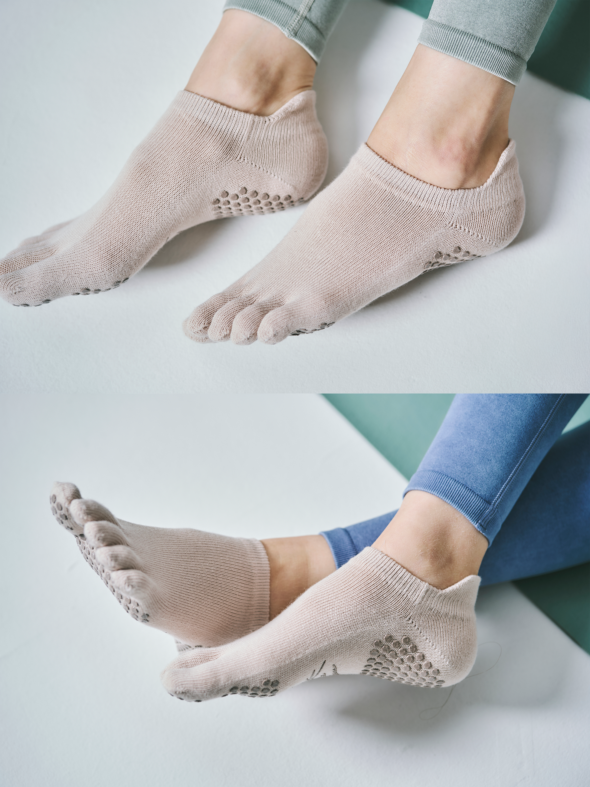 KITTENロゴ プリント グリップ付き 5本指ソックス ピンクベージュ