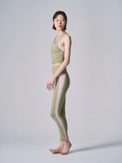 プレミアム バイカラー ハイウエストレギンス オリーブ・サクラ