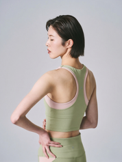 プレミアム バイカラー ハイウエストレギンス オリーブ・サクラ