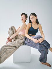 マーヤ バルーン パンツ コットン ストライプ グリーン