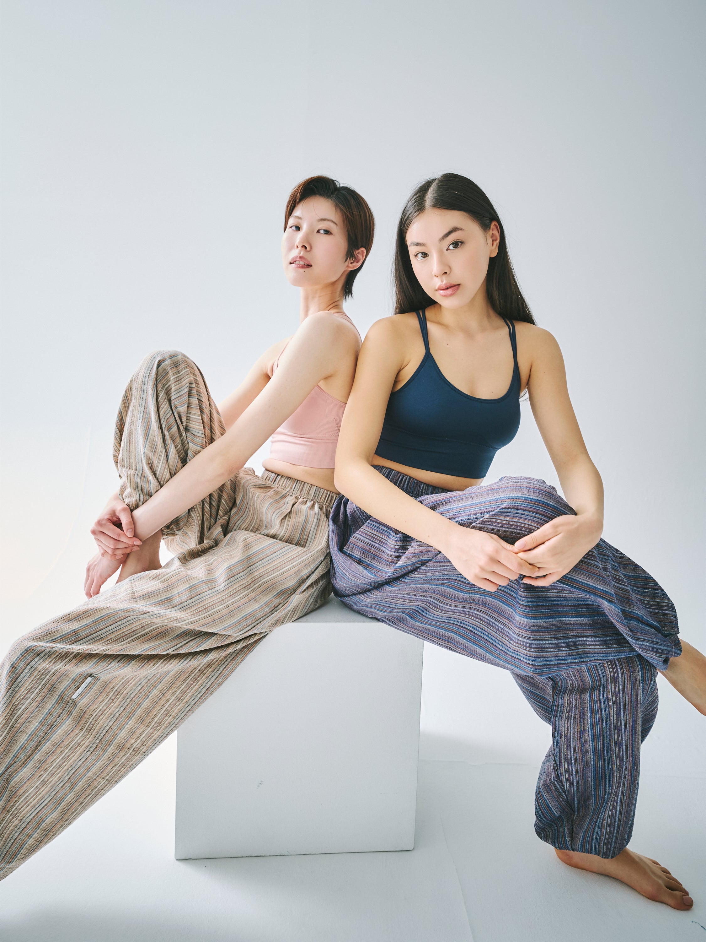 マーヤ バルーン パンツ コットン ストライプ グリーン