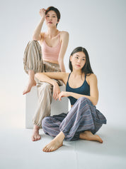 マーヤ バルーン パンツ コットン ストライプ グリーン