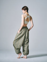 マーヤ バルーン パンツ コットン ストライプ グリーン