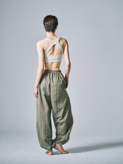 マーヤ バルーン パンツ コットン ストライプ グリーン