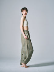 マーヤ バルーン パンツ コットン ストライプ グリーン