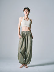 マーヤ バルーン パンツ コットン ストライプ グリーン