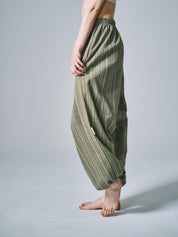 マーヤ バルーン パンツ コットン ストライプ グリーン