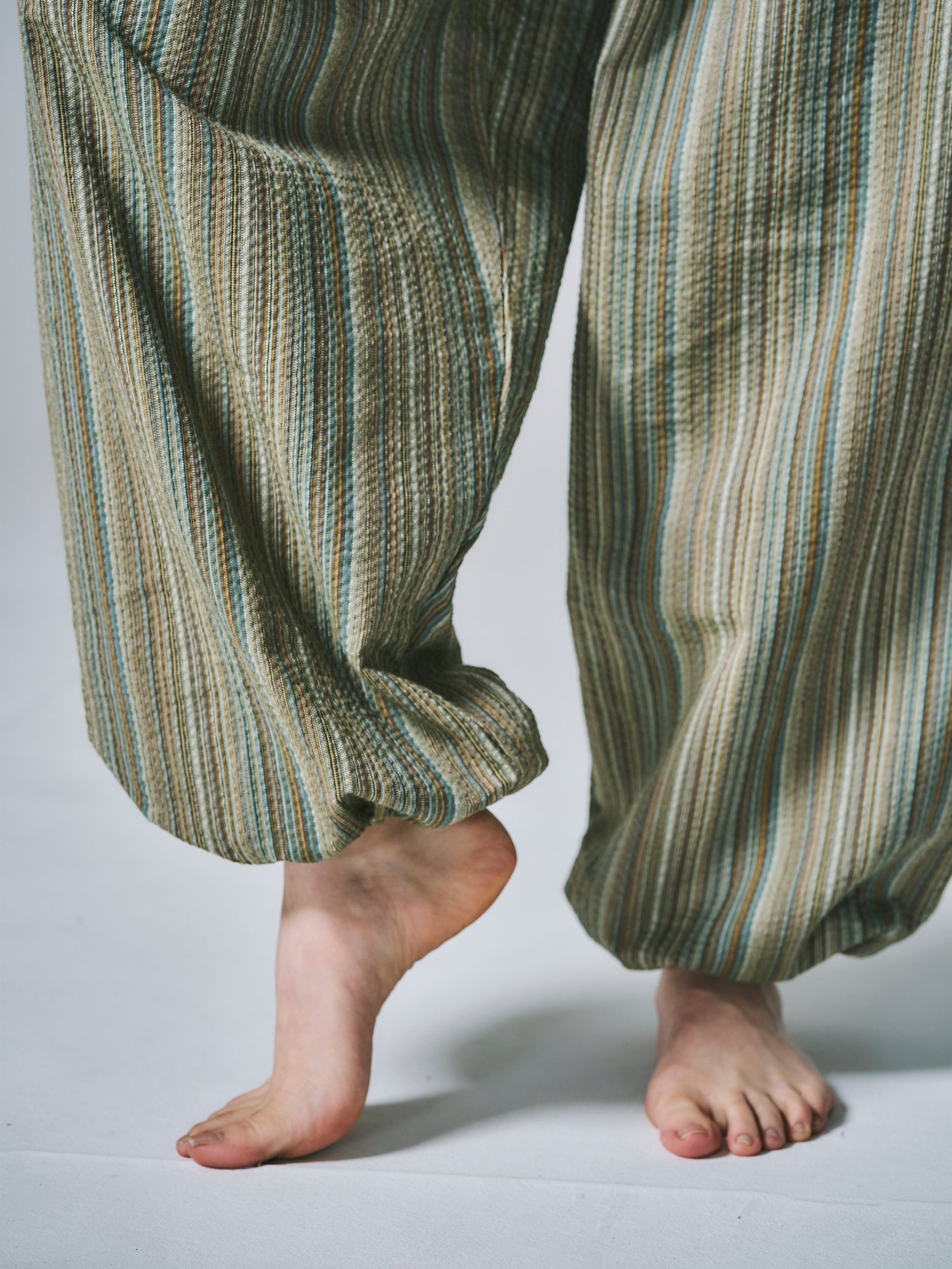 マーヤ バルーン パンツ コットン ストライプ グリーン