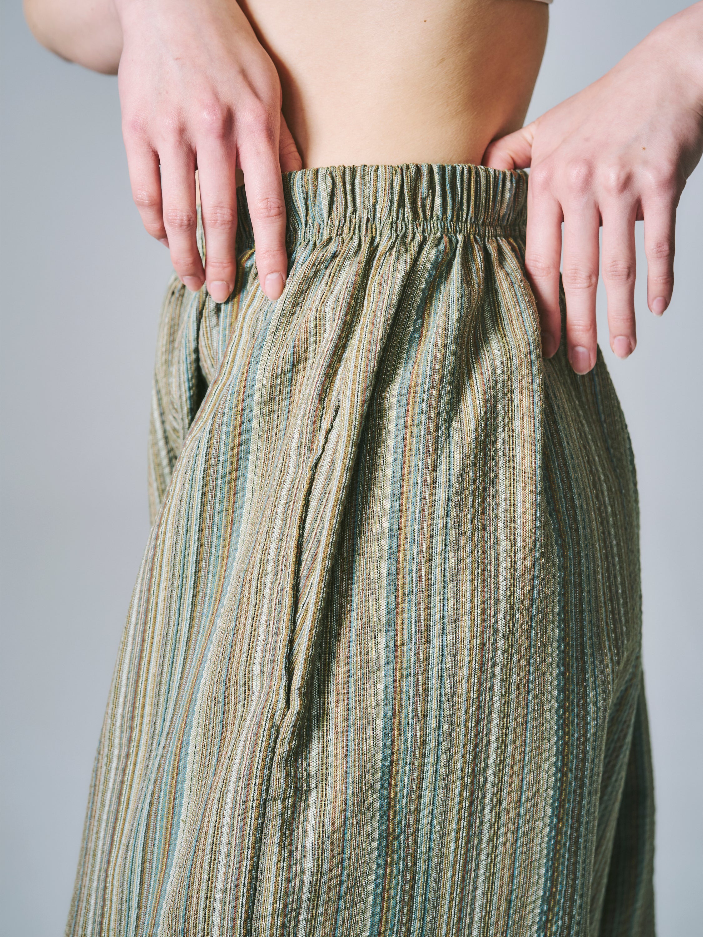 マーヤ バルーン パンツ コットン ストライプ グリーン