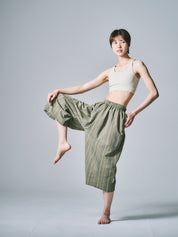 マーヤ バルーン パンツ コットン ストライプ グリーン