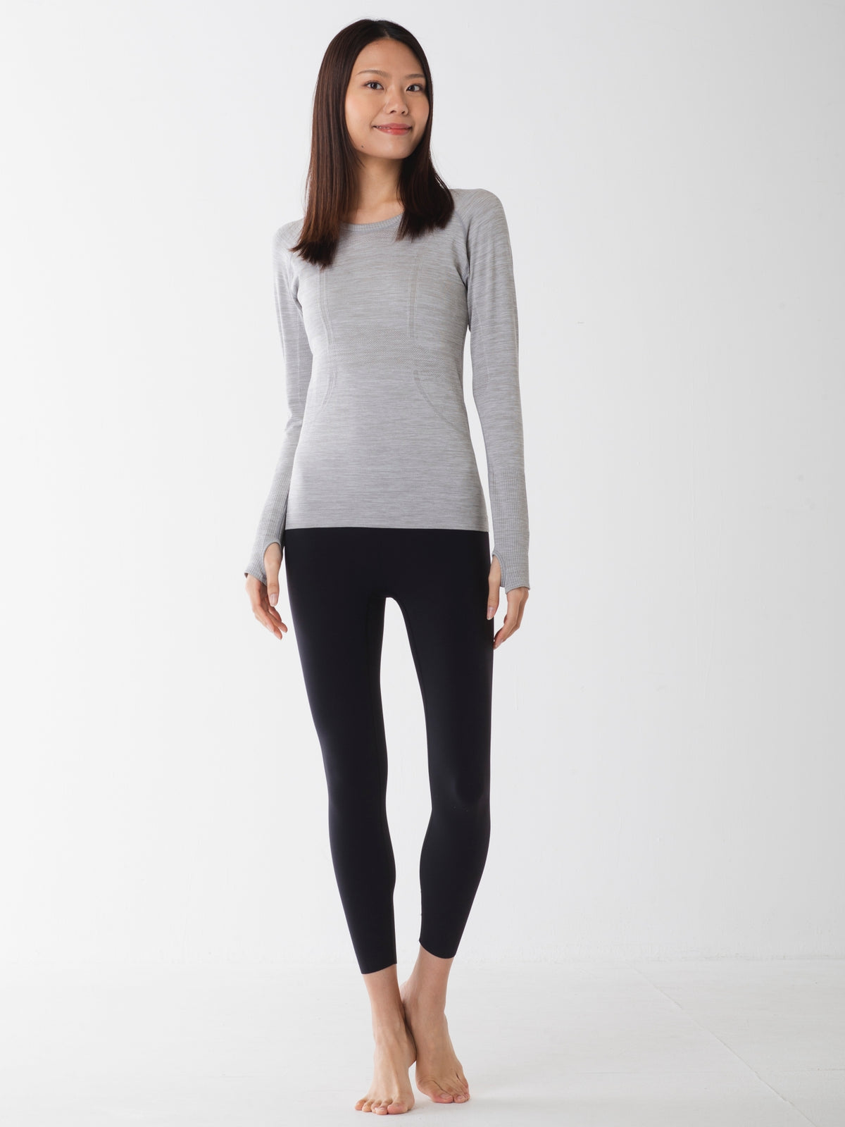 ヒトミ シームレス 長袖 トップス グレーマール