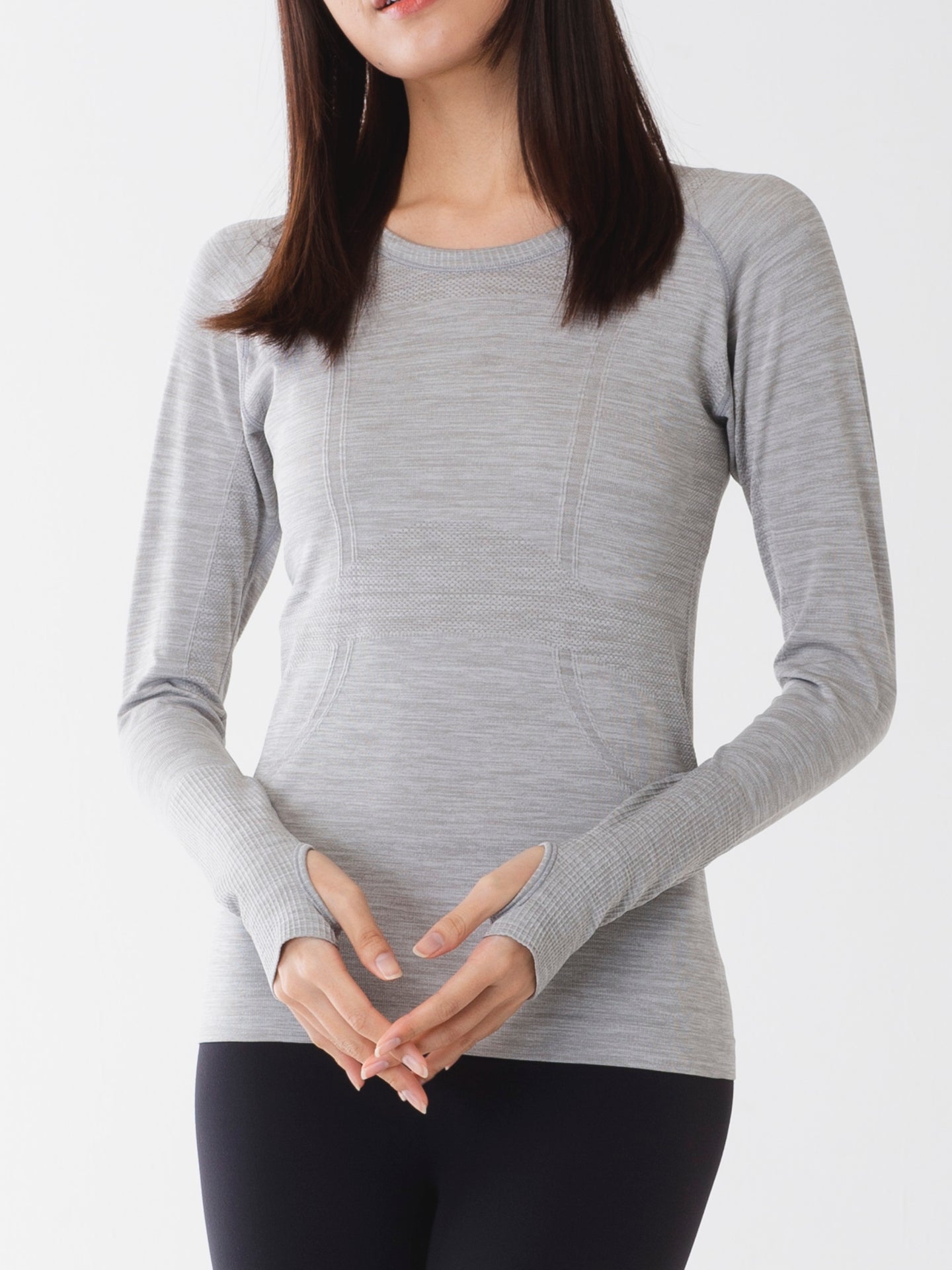 ヒトミ シームレス 長袖 トップス グレーマール