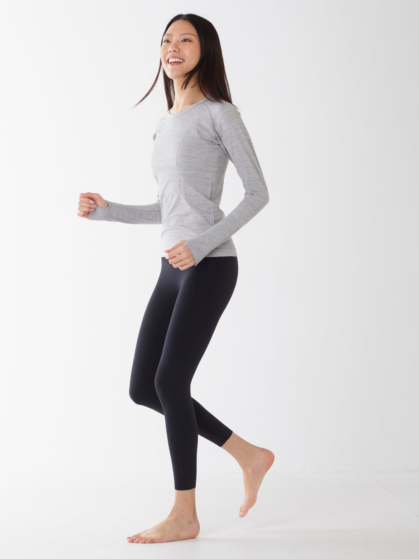 ヒトミ シームレス 長袖 トップス グレーマール