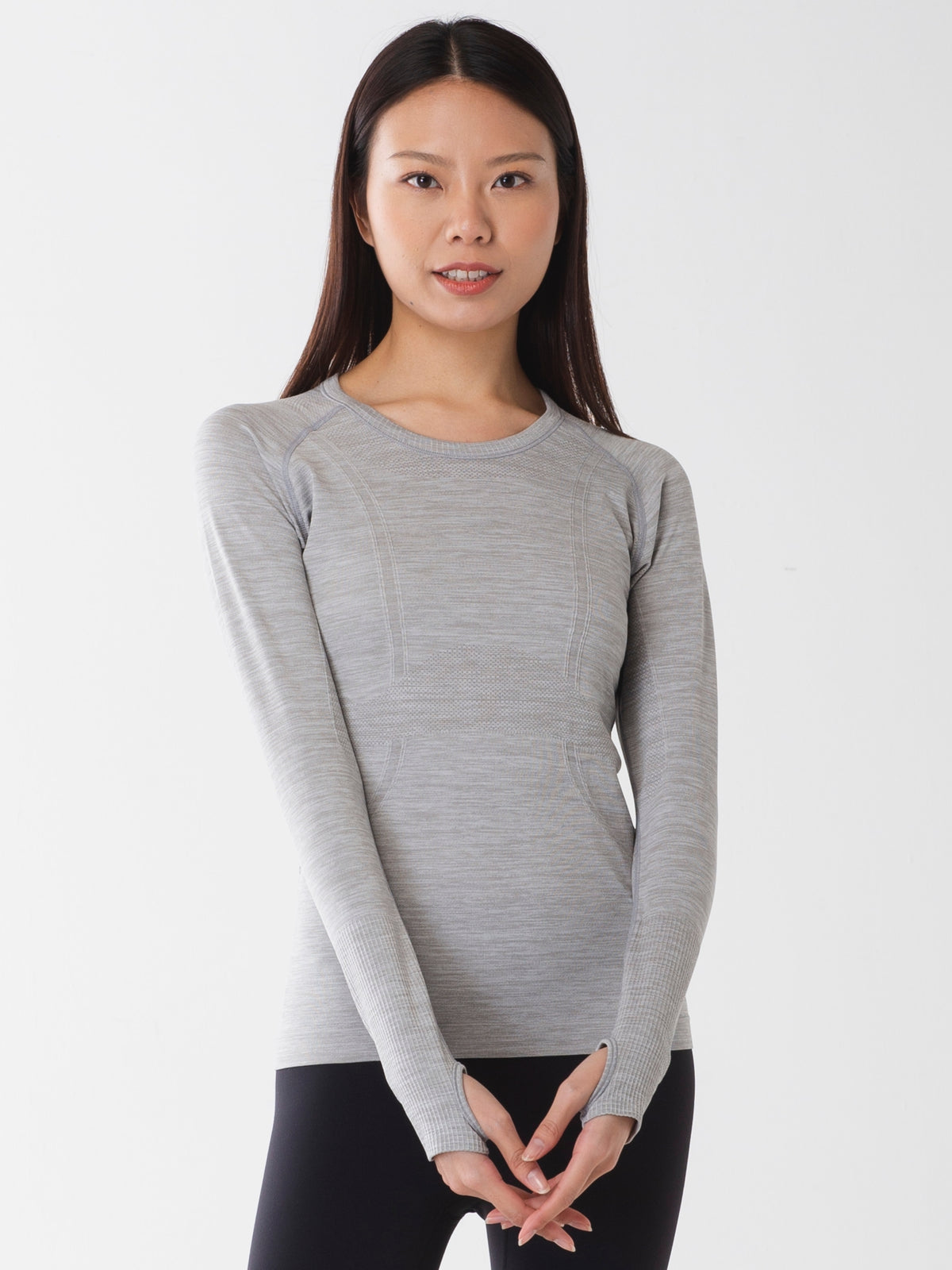 ヒトミ シームレス 長袖 トップス グレーマール