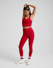 BEYOND YOGA スペースダイ センタード ミディ レギンス ホリー レッド ヘザー