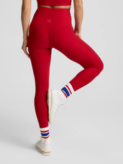 BEYOND YOGA スペースダイ センタード ミディ レギンス ホリー レッド ヘザー