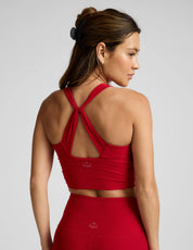 BEYOND YOGA スペースダイ ツイスト スルー クロップド タンク ホリー レッド ヘザー