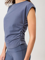 MANDALA サイド ラッフルド トップ【GOTS認証 オーガニックコットン】エクリプス ブルー