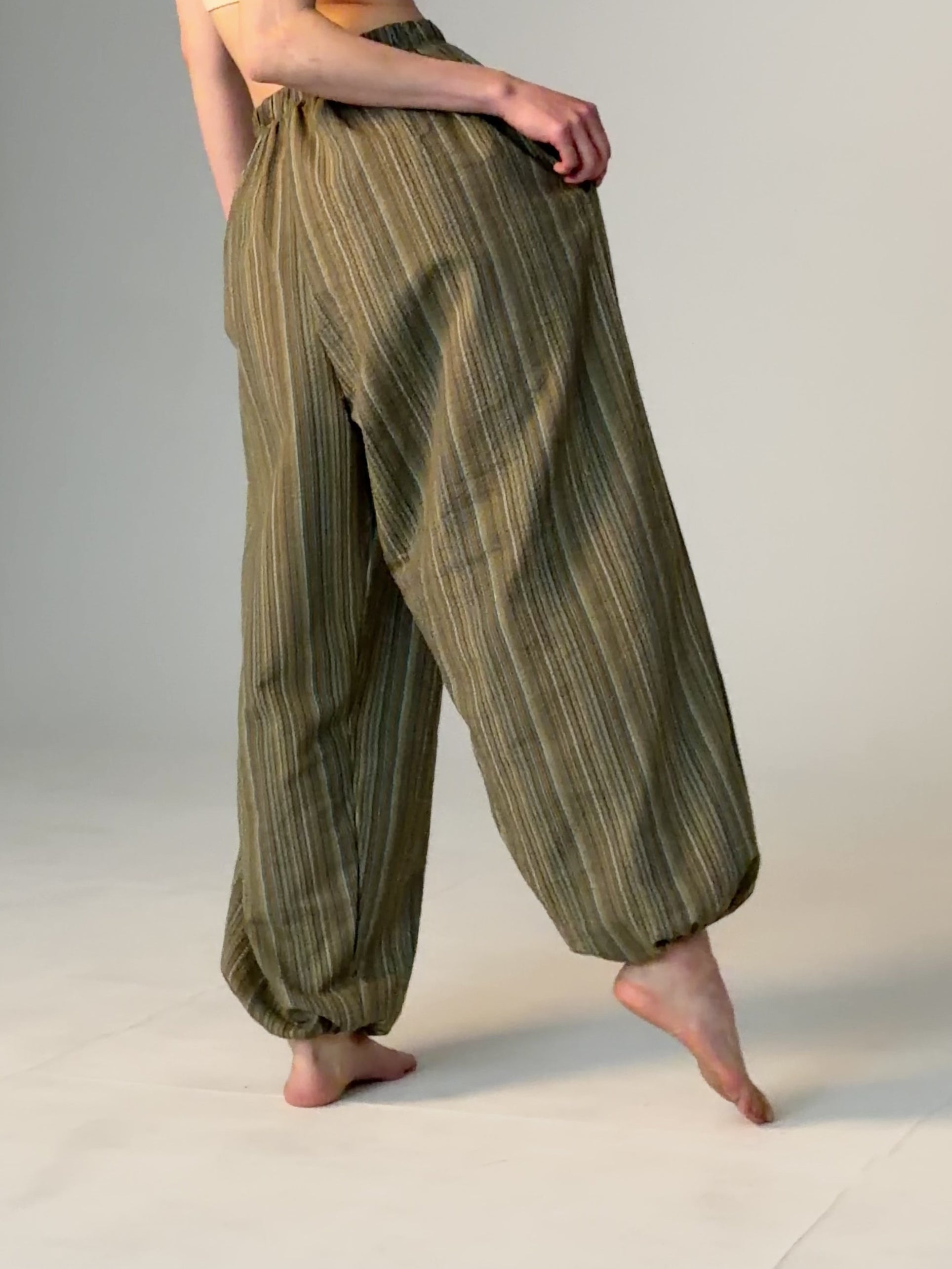 マーヤ バルーン パンツ コットン ストライプ グリーン