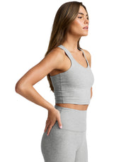 BEYOND YOGA スペースダイ ツイスト スルー クロップド タンク シルバー ミスト