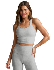 BEYOND YOGA スペースダイ ツイスト スルー クロップド タンク シルバー ミスト